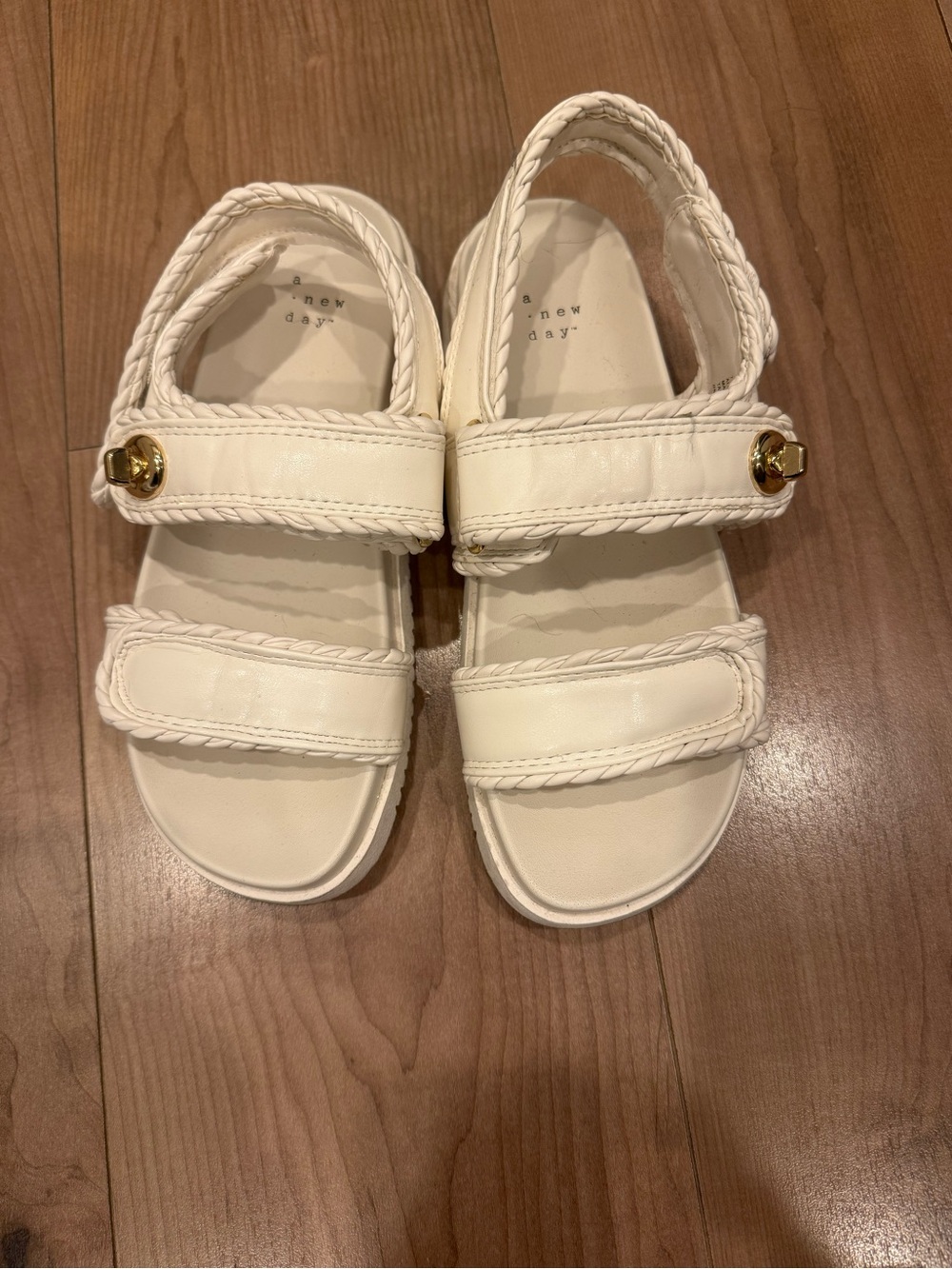 a new day Cream Braided Strap Womens Sandals with Gold Accent